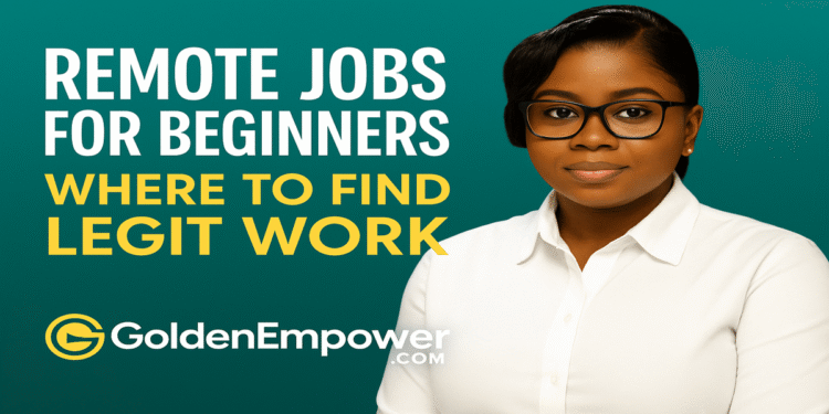A young professional learning digital skills and working remotely on a laptop, representing remote jobs for beginners on GoldenEmpower.com.