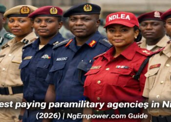 Nigerian paramilitary officers including Customs, Immigration, NDLEA and Civil Defence during official parade