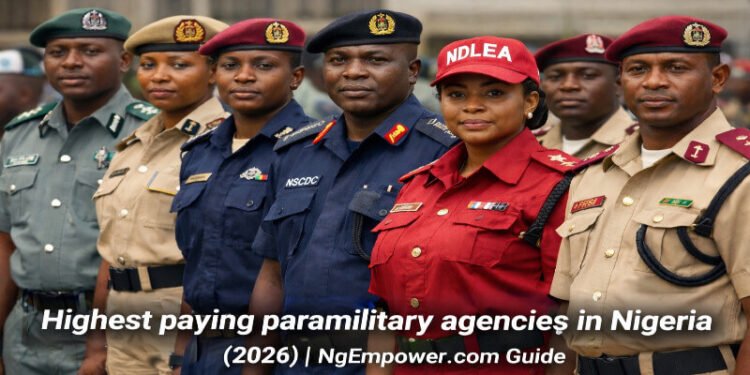 Which Paramilitary Pays the Highest Salary in Nigeria? (2026 Salary Comparison Guide) 1 Nigerian paramilitary officers including Customs, Immigration, NDLEA and Civil Defence during official parade