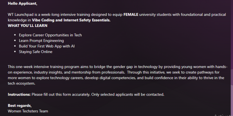 Women Techsters Opens Applications for Free Tech Training for Female University Students 1 Women Techsters LaunchPad 3.0